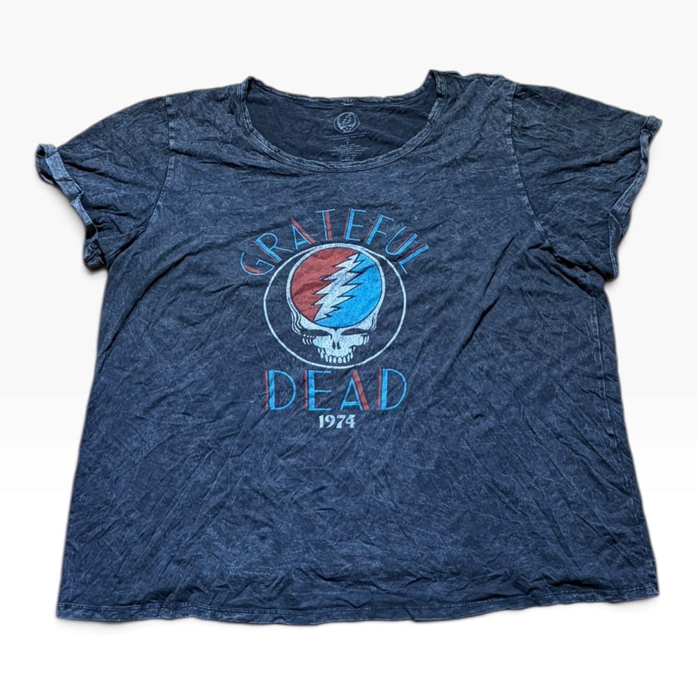 Grateful Dead 1974 Steal Your Face Graphic T-Shirt Charcoal Mineral Wash Size 2